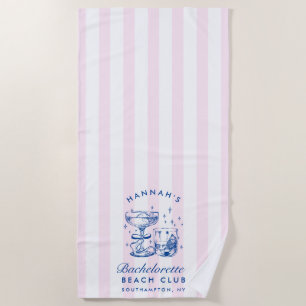 Retro Modern Pink & Blue Bachelorette Weekend Beach Towel