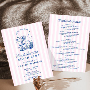 Retro Modern Pink & Blue Bachelorette Weekend Invitation