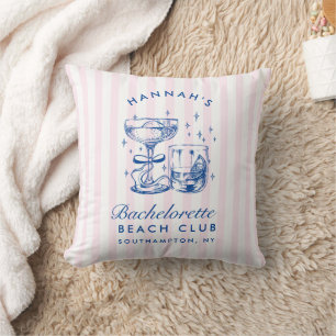 Retro Modern Pink & Blue Bachelorette Weekend Throw Pillow