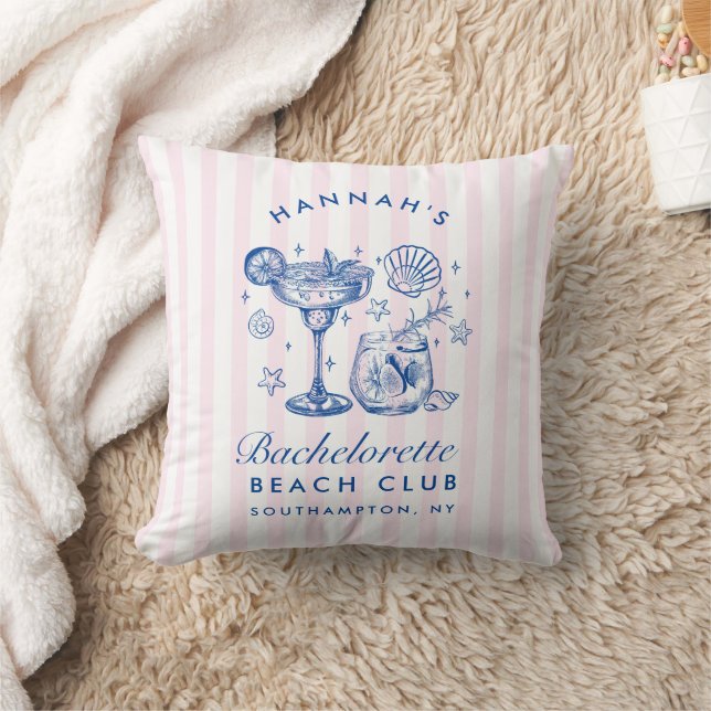 Retro Modern Pink & Blue Bachelorette Weekend Throw Pillow (Blanket)