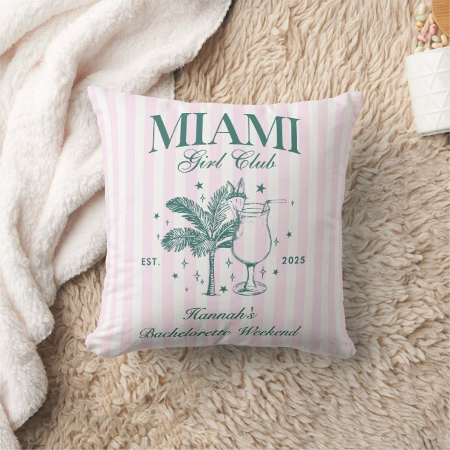 Retro Modern Pink & Green Miami Bachelorette Party Throw Pillow (Blanket)