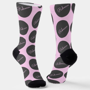 Retro-modern Pink & Grey Modern Polka Dot Design Socks