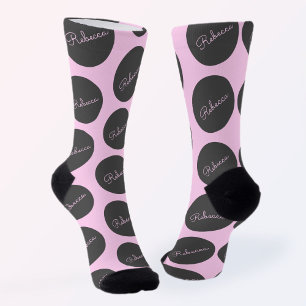 Retro-modern Pink & Grey Modern Polka Dot Design Socks