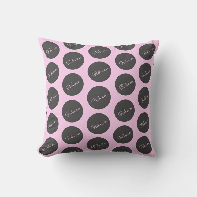Retro-modern Pink & Grey Modern Polka Dot Design Throw Pillow (Front)