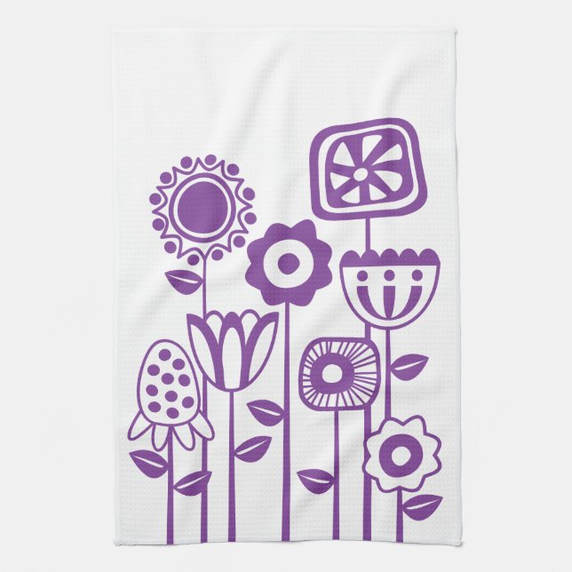 Retro Modern Purple Flower Garden Kitchen Towel (Vertical)