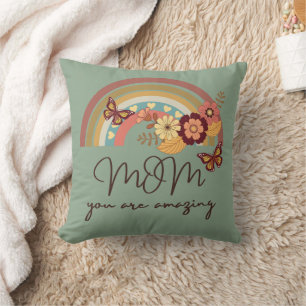Retro Modern Rainbow Flower , MOM You Are Amazing Throw Pillow
