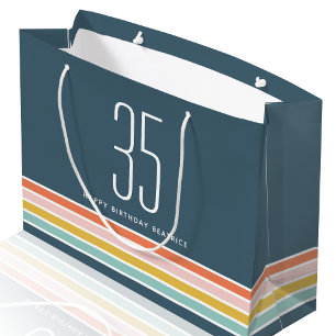 Retro Modern Rainbow Stripes Birthday 35th Large Gift Bag