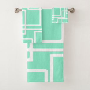 Retro Modern Rectangles On Diluted Aqua Bath Towel Set
