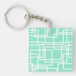 Retro Modern Rectangles On Diluted Aqua Keychain