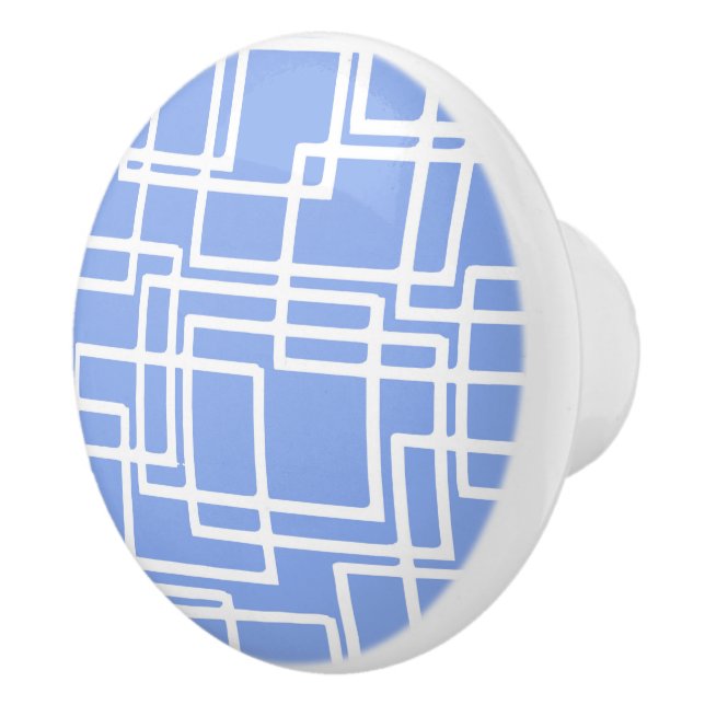 Retro Modern Rectangles On Summer Sky Blue Ceramic Knob (Right)