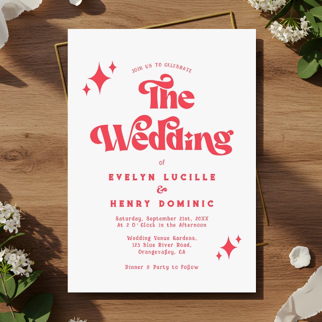 Retro Modern Red and White Wedding Invitation (Creator Uploaded)