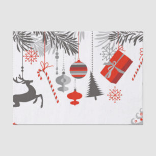 Retro Modern Red & Grey Christmas Ornaments Tissue Paper
