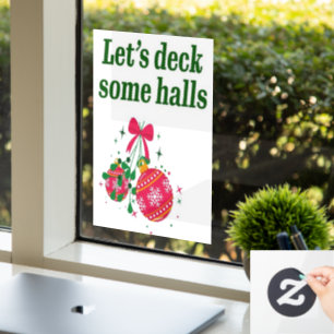 Retro modern red Let’s deck some halls Christmas Window Cling