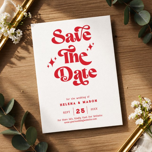 Retro Modern Red & White Wedding Save The Date (Creator Uploaded)