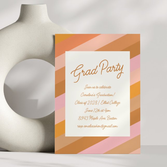 Retro Modern Script Pink Orange Graduation Party Invitation (Creator Uploaded)