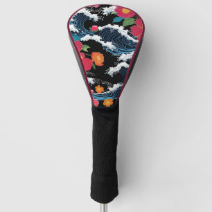 Retro Modern Seigaiha Sakura Flowers Japan party Golf Head Cover