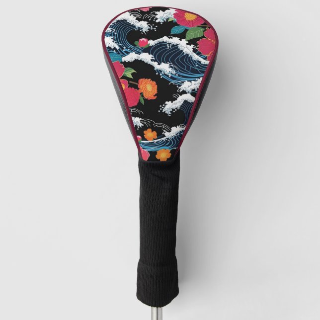 Retro Modern Seigaiha Sakura Flowers Japan party Golf Head Cover (Front)