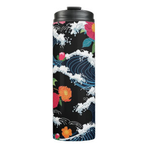 Retro Modern Seigaiha Sakura Flowers Japan party Thermal Tumbler