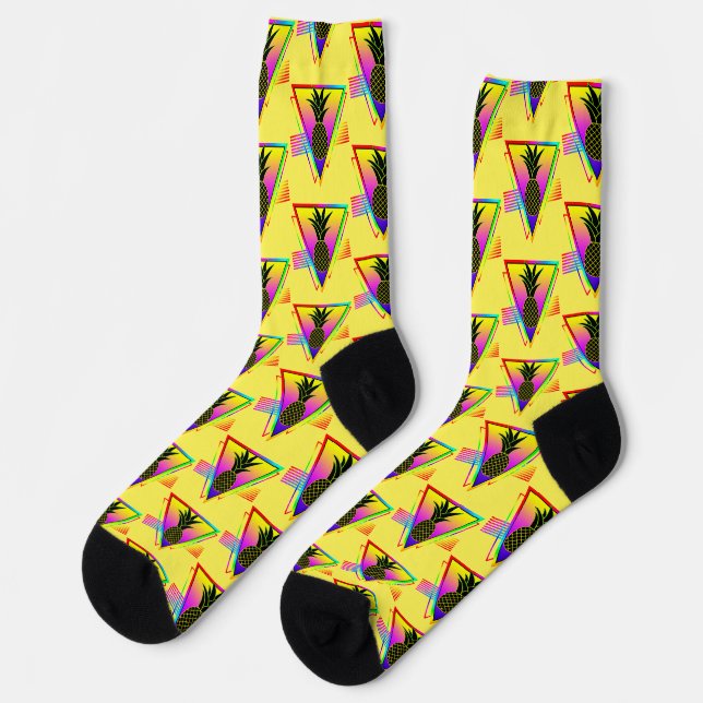 Retro Modern Silhouette Pineapple Summer Fruit Socks (Left)