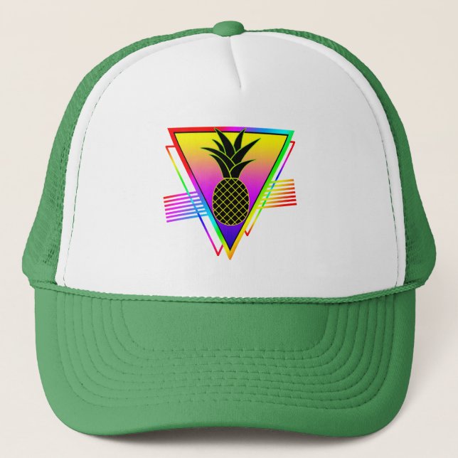 Retro Modern Silhouette Pineapple Summer Fruit Trucker Hat (Front)