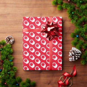 Retro modern snowflakes pattern white and red wrapping paper