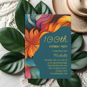 Retro Modern Teal Orange 100th Birthday Invitation