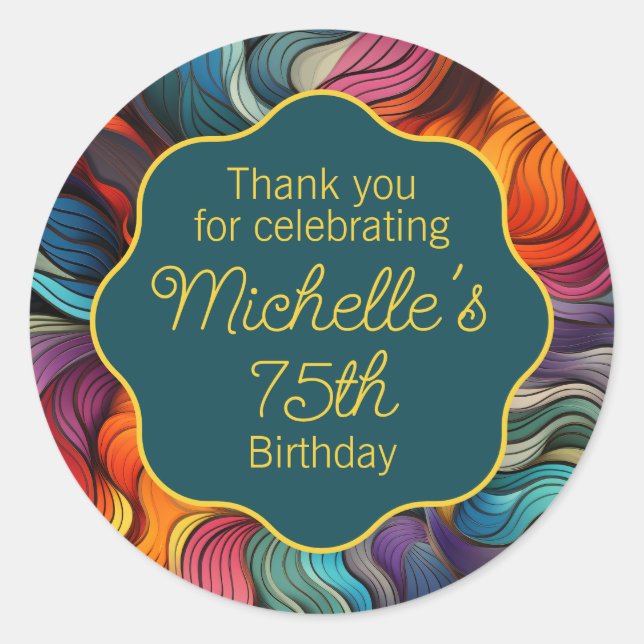Retro Modern Teal Orange 75th Birthday Classic Round Sticker (Front)
