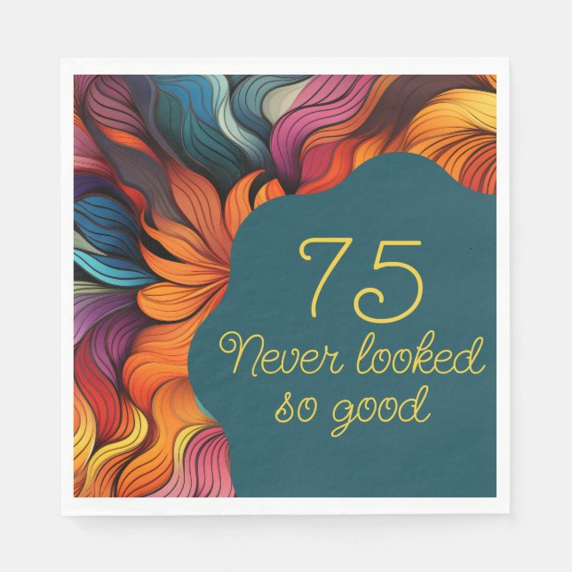 Retro Modern Teal Orange 75th Birthday Napkin (Front)