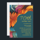 Retro Modern Teal Orange Psychedelic 70th Birthday Invitation<br><div class="desc">Celebrate 70 years of love,  life,  and laughter with this colourful floral invitation. Designed with vibrant waves of orange,  teal,  and magenta,  it brings joyful energy to your milestone gathering. The elegant layout and eye-catching palette make this a standout choice for a stylish celebration.</div>