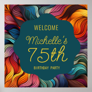 Retro Modern Teal Orange Psychedelic 75th Birthday Poster