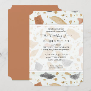 Retro Modern Terrazzo Terracotta Abstract Wedding Invitation