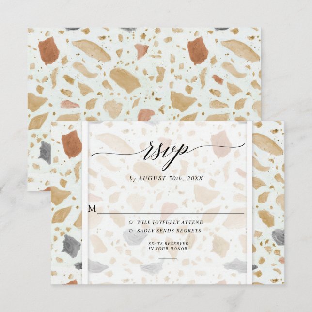 Retro Modern Terrazzo Terracotta Wedding RSVP  Invitation (Front/Back)