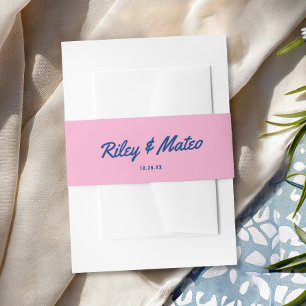 Retro Modern Type Bold Colourful Pink Wedding Invitation Belly Band
