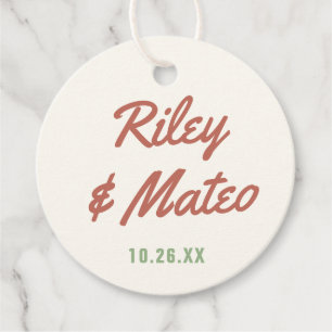 Retro Modern Type Bold Funky Earth Tones Wedding Favour Tags