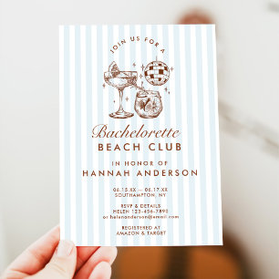 Retro Modern Vintage Blue Bachelorette Weekend Invitation