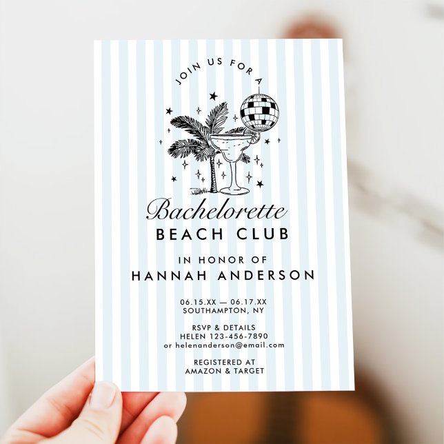 Retro Modern Vintage Blue Bachelorette Weekend Invitation (Creator Uploaded)