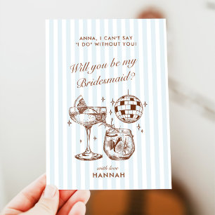 Retro Modern Vintage Blue Bridesmaid Proposal Card