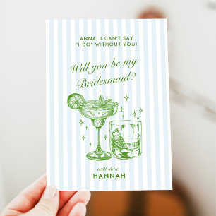 Retro Modern Vintage Blue Bridesmaid Proposal Card