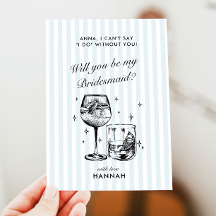 Retro Modern Vintage Blue Bridesmaid Proposal Card