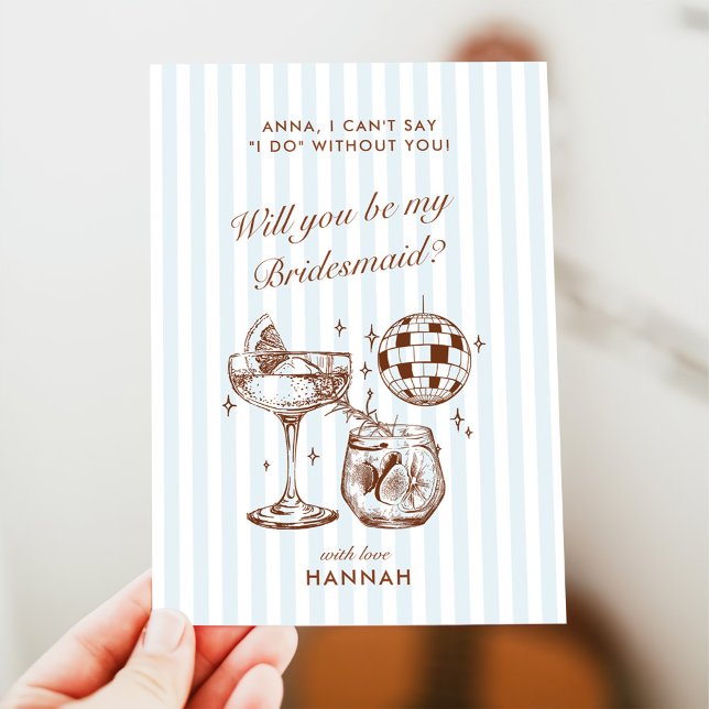 Retro Modern Vintage Blue Bridesmaid Proposal Card (Creator Uploaded)