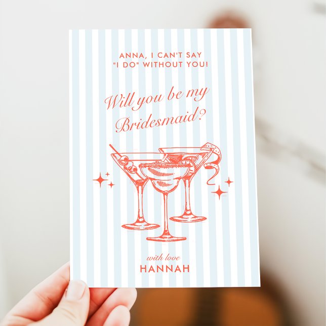 Retro Modern Vintage Blue Bridesmaid Proposal Card (Creator Uploaded)