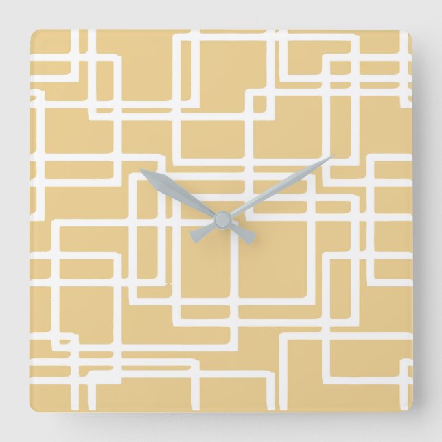 Retro Modern White Rectangles On Camel Square Wall Clock (Front)