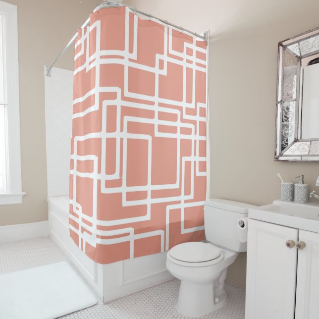 Retro Modern White Rectangles On Coral (In Situ)