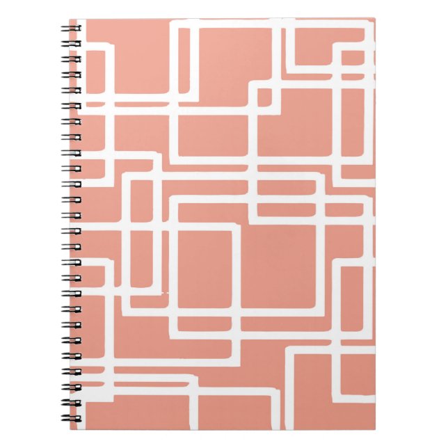 Retro Modern White Rectangles On Coral Notebook (Front)