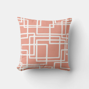 Retro Modern White Rectangles On Coral Throw Pillow