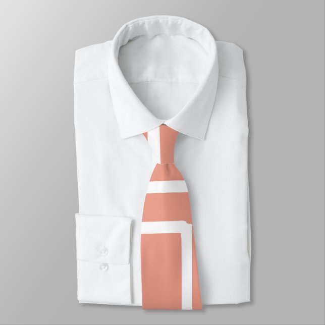 Retro Modern White Rectangles On Coral Tie (Tied)