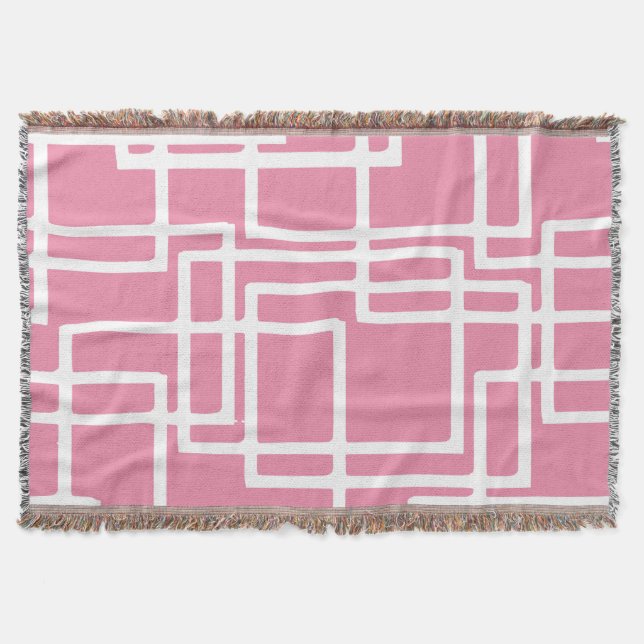 Retro Modern White Rectangles On Girly Pink Throw Blanket (Front)