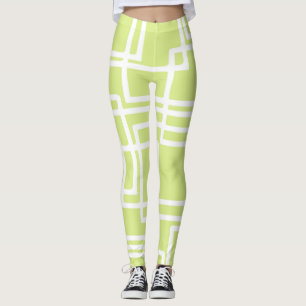 Retro Modern White Rectangles On Pale Grape Leggings