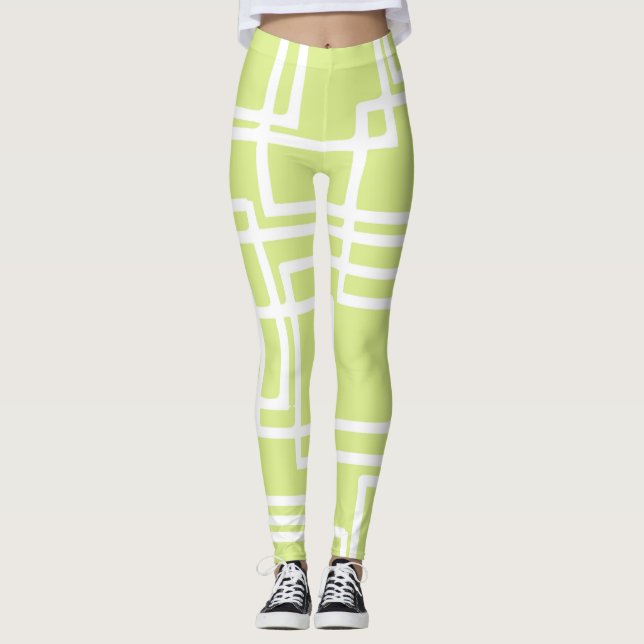 Retro Modern White Rectangles On Pale Grape Leggings (Front)