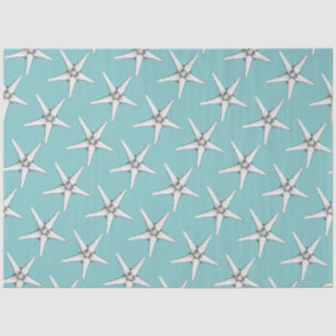Retro modern white starfish patterned aqua blue tissue paper
